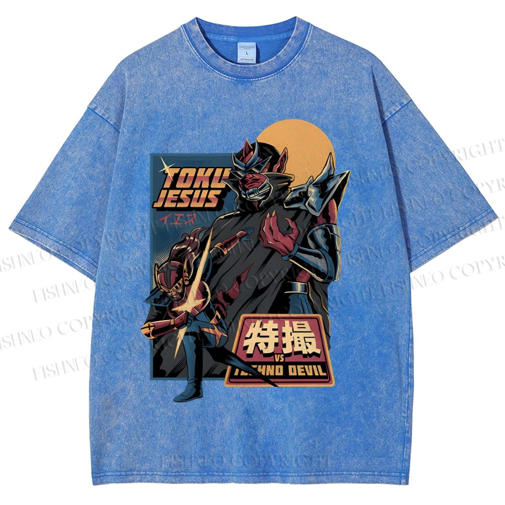 Unisex Robot Printed Washed Tee