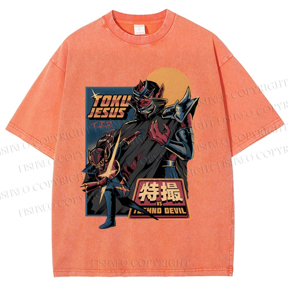 Unisex Robot Printed Washed Tee