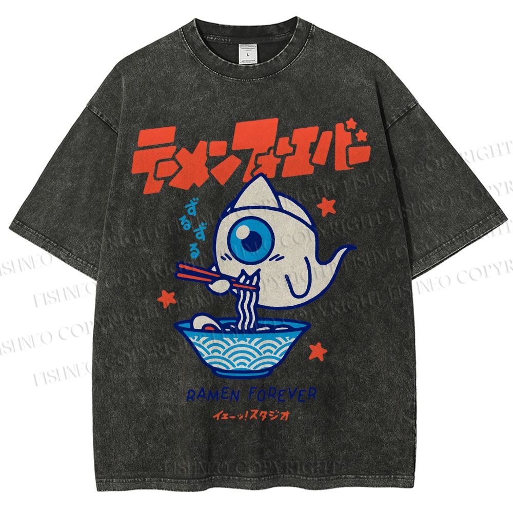 Unisex Ramen Printed Washed Tee