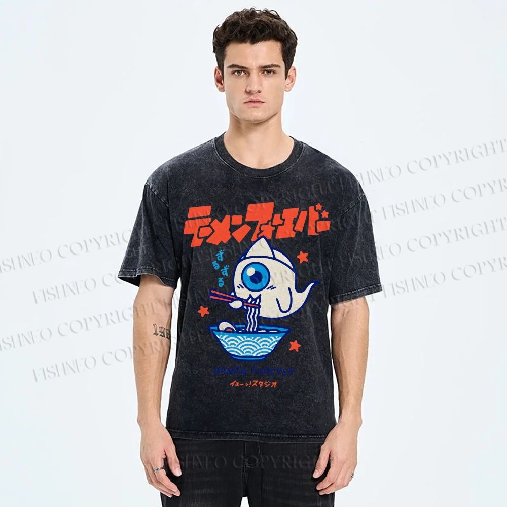 Unisex Ramen Printed Washed Tee