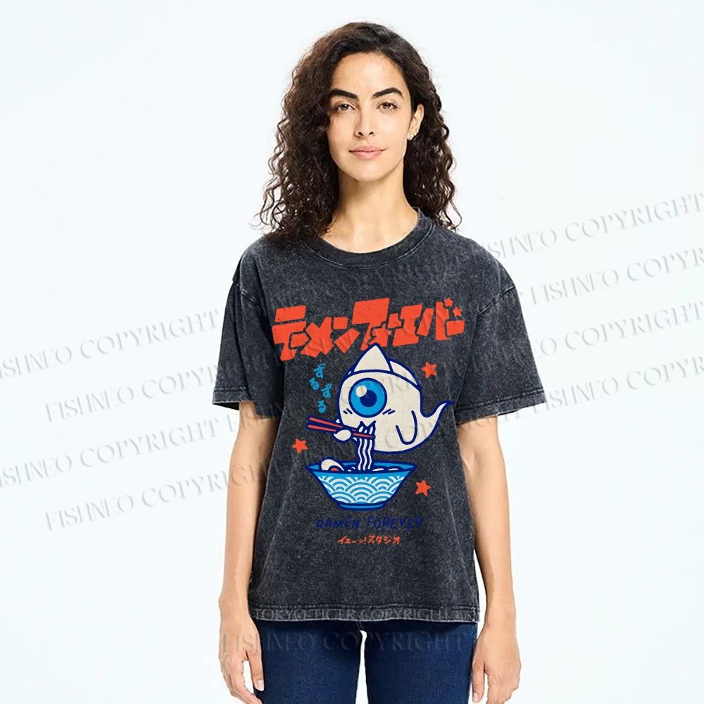 Unisex Ramen Printed Washed Tee