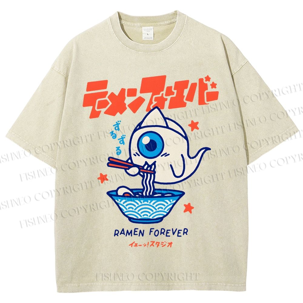 Unisex Ramen Printed Washed Tee