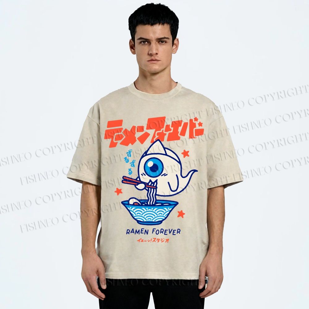 Unisex Ramen Printed Washed Tee