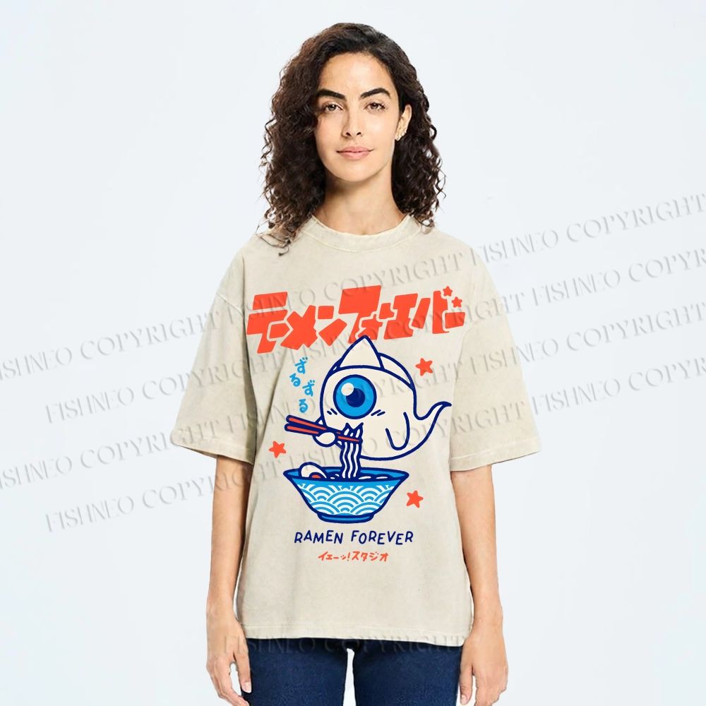 Unisex Ramen Printed Washed Tee