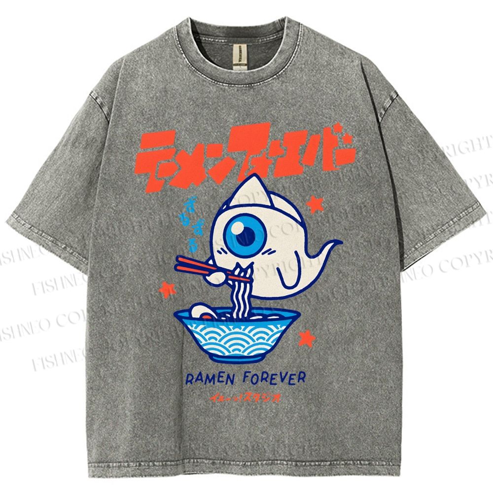 Unisex Ramen Printed Washed Tee