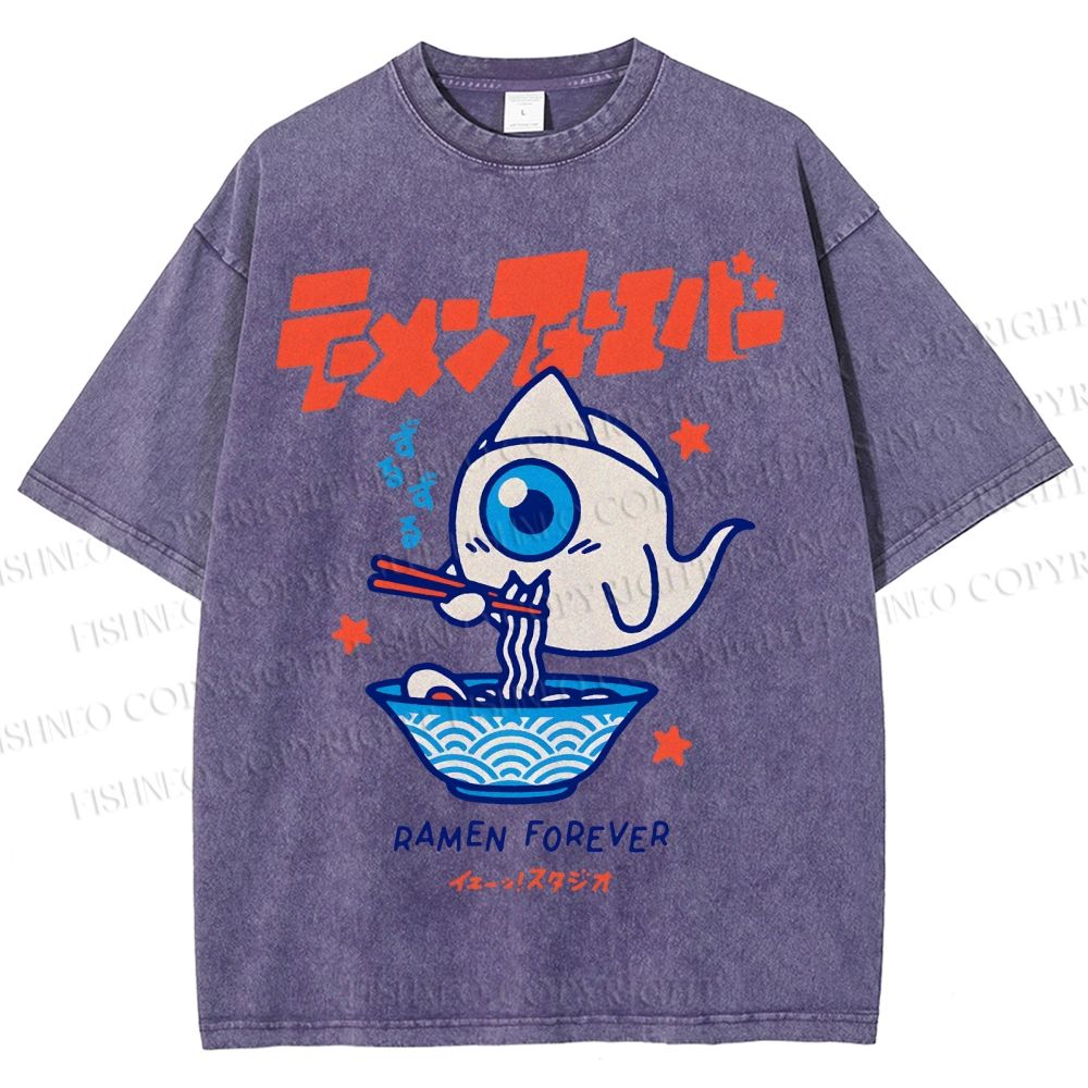 Unisex Ramen Printed Washed Tee