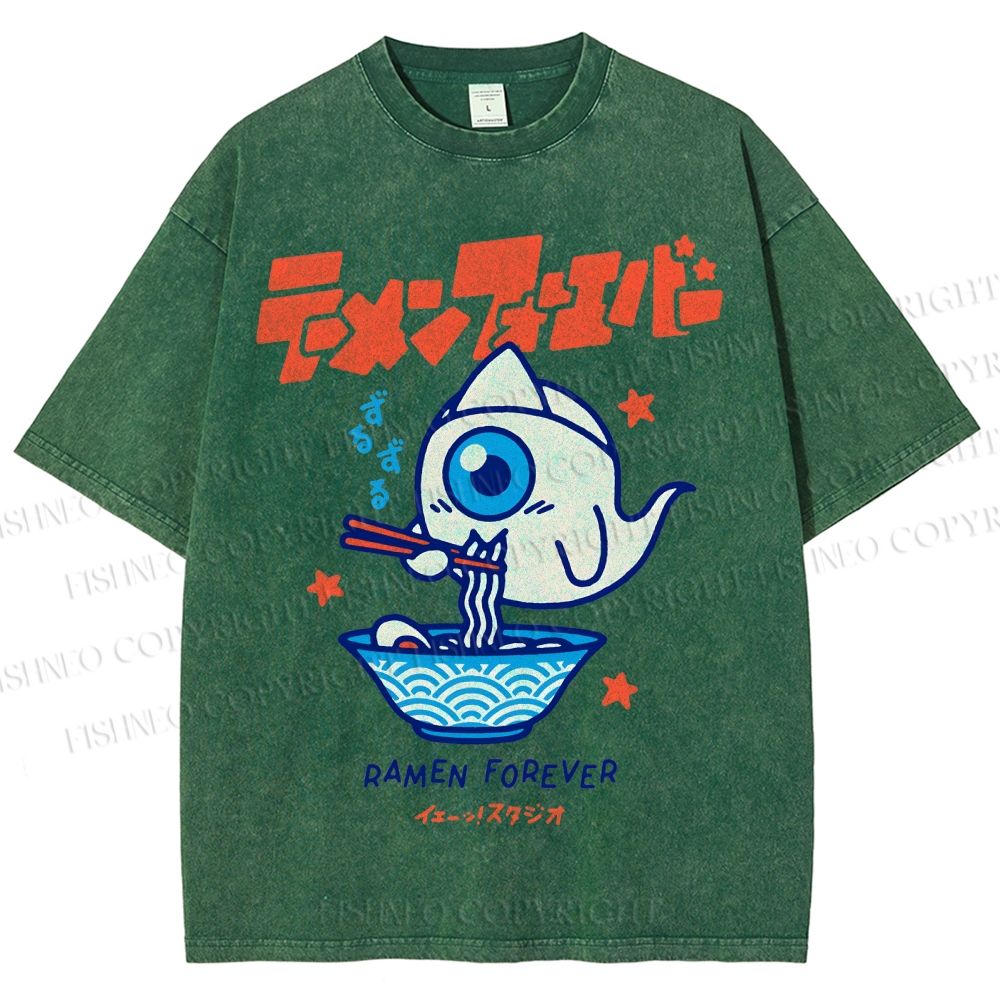 Unisex Ramen Printed Washed Tee