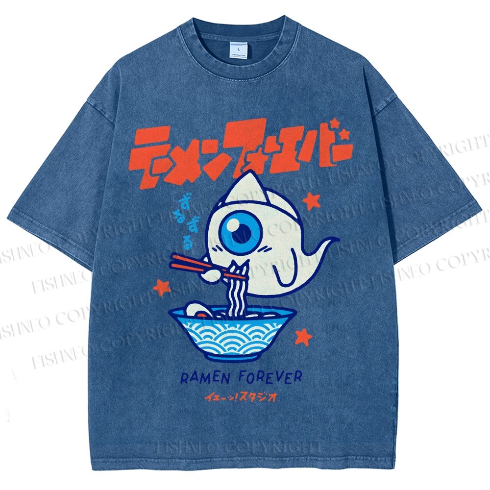 Unisex Ramen Printed Washed Tee