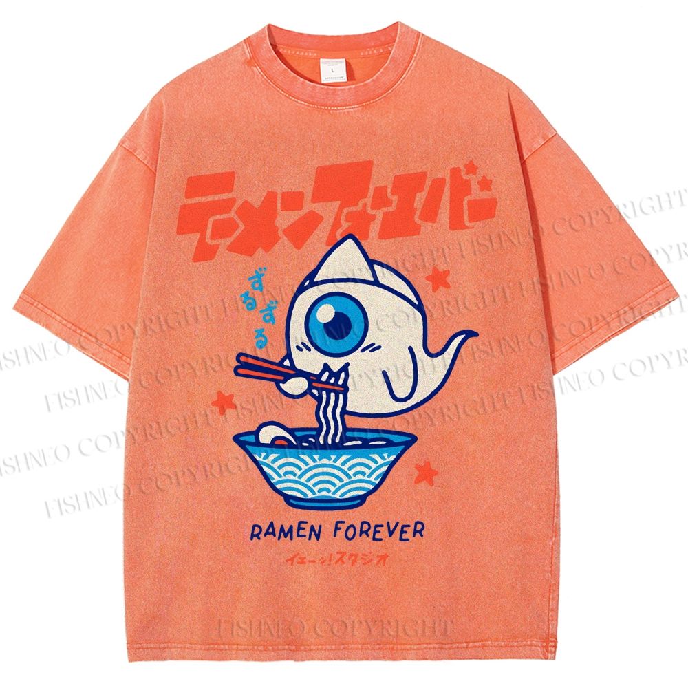 Unisex Ramen Printed Washed Tee