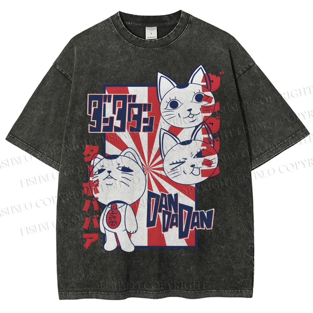 Unisex Lucky Cat Printed Washed Tee