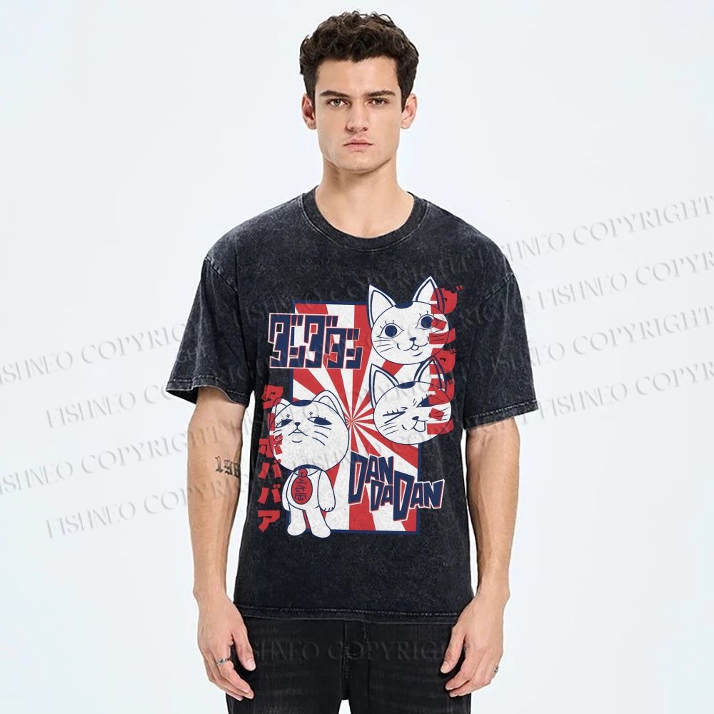 Unisex Lucky Cat Printed Washed Tee