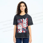 Unisex Lucky Cat Printed Washed Tee