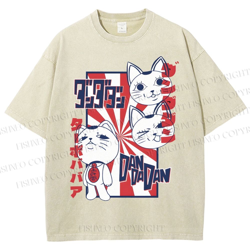 Unisex Lucky Cat Printed Washed Tee