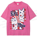 Unisex Lucky Cat Printed Washed Tee