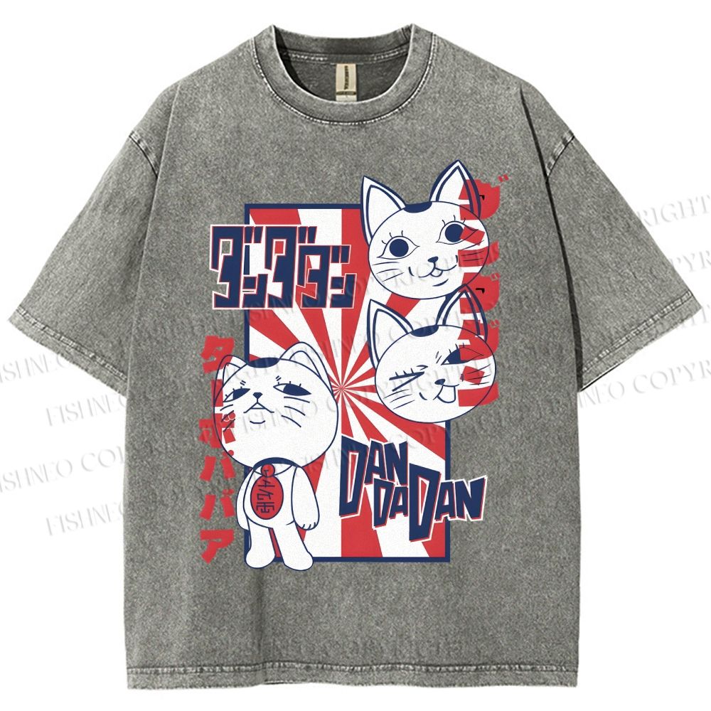 Unisex Lucky Cat Printed Washed Tee