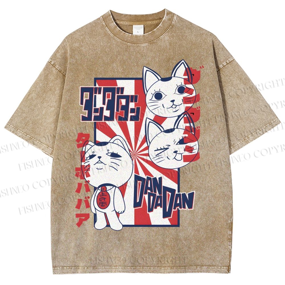 Unisex Lucky Cat Printed Washed Tee