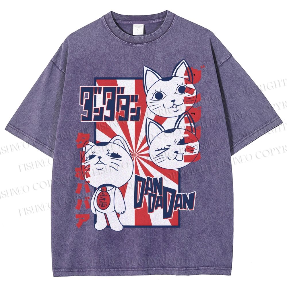 Unisex Lucky Cat Printed Washed Tee