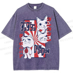 Unisex Lucky Cat Printed Washed Tee