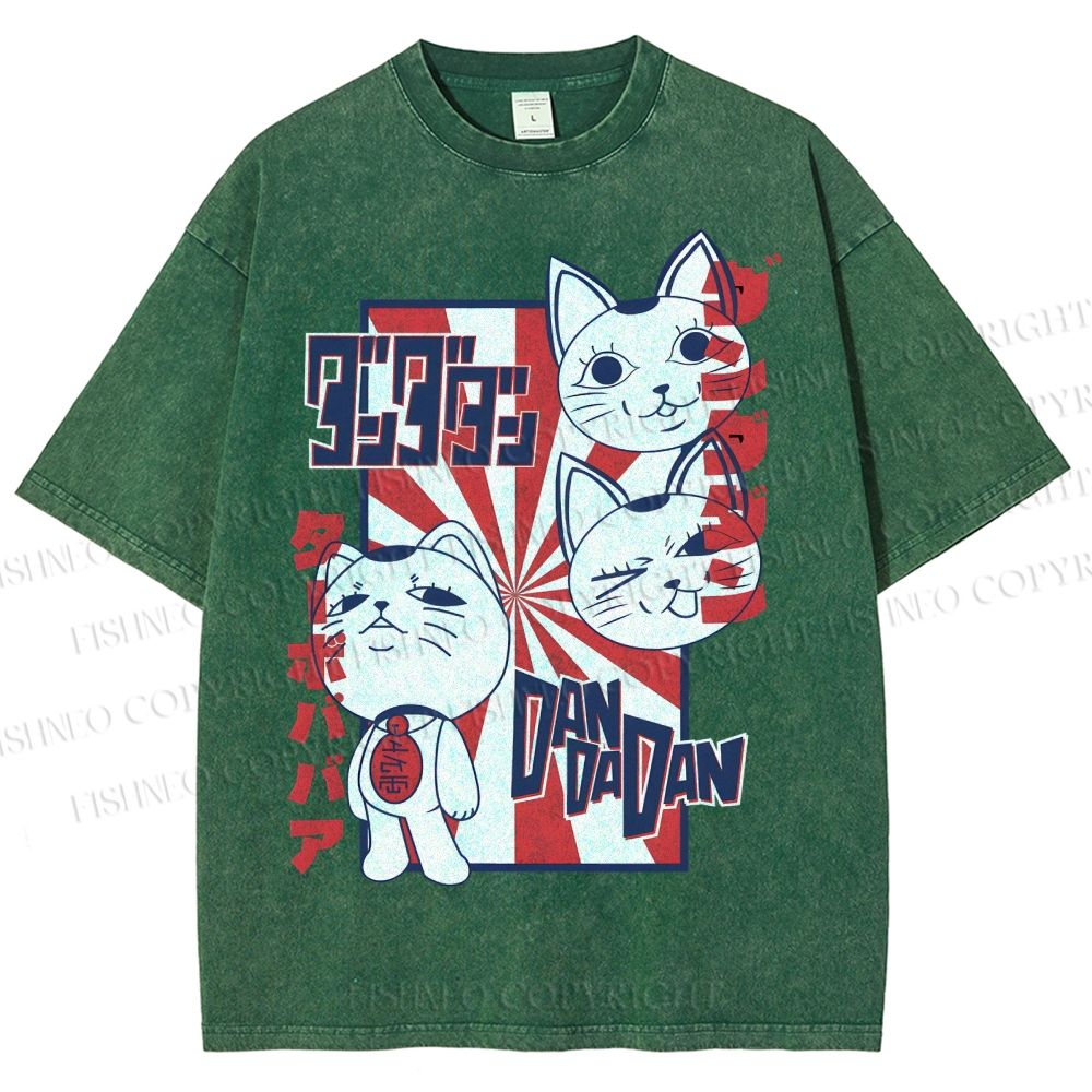 Unisex Lucky Cat Printed Washed Tee