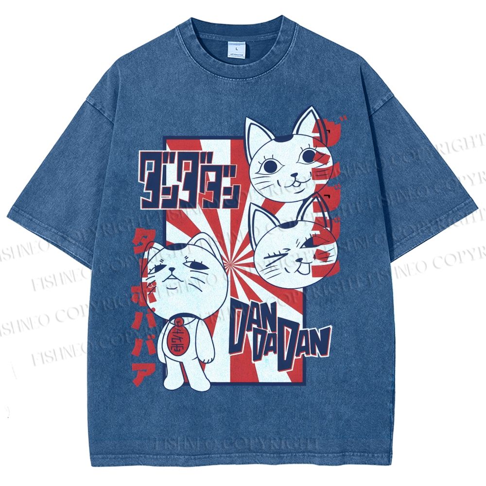 Unisex Lucky Cat Printed Washed Tee