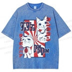 Unisex Lucky Cat Printed Washed Tee