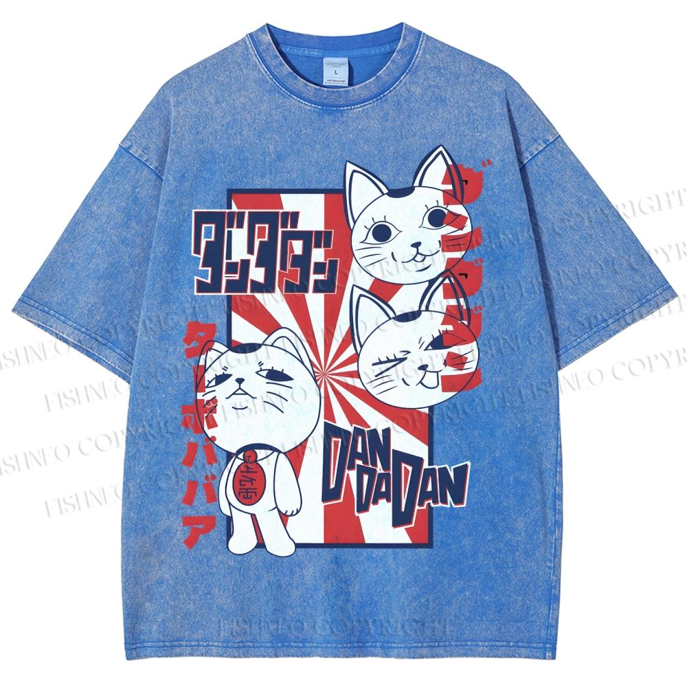 Unisex Lucky Cat Printed Washed Tee