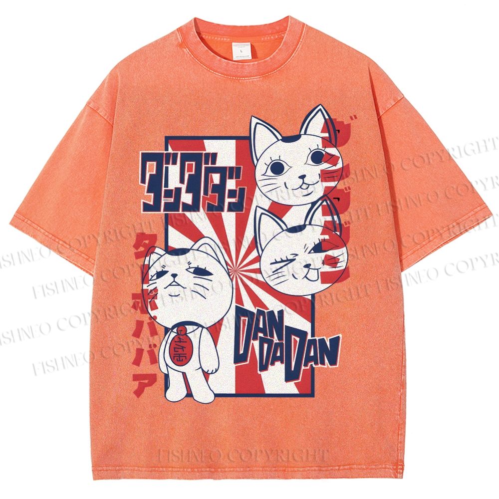 Unisex Lucky Cat Printed Washed Tee