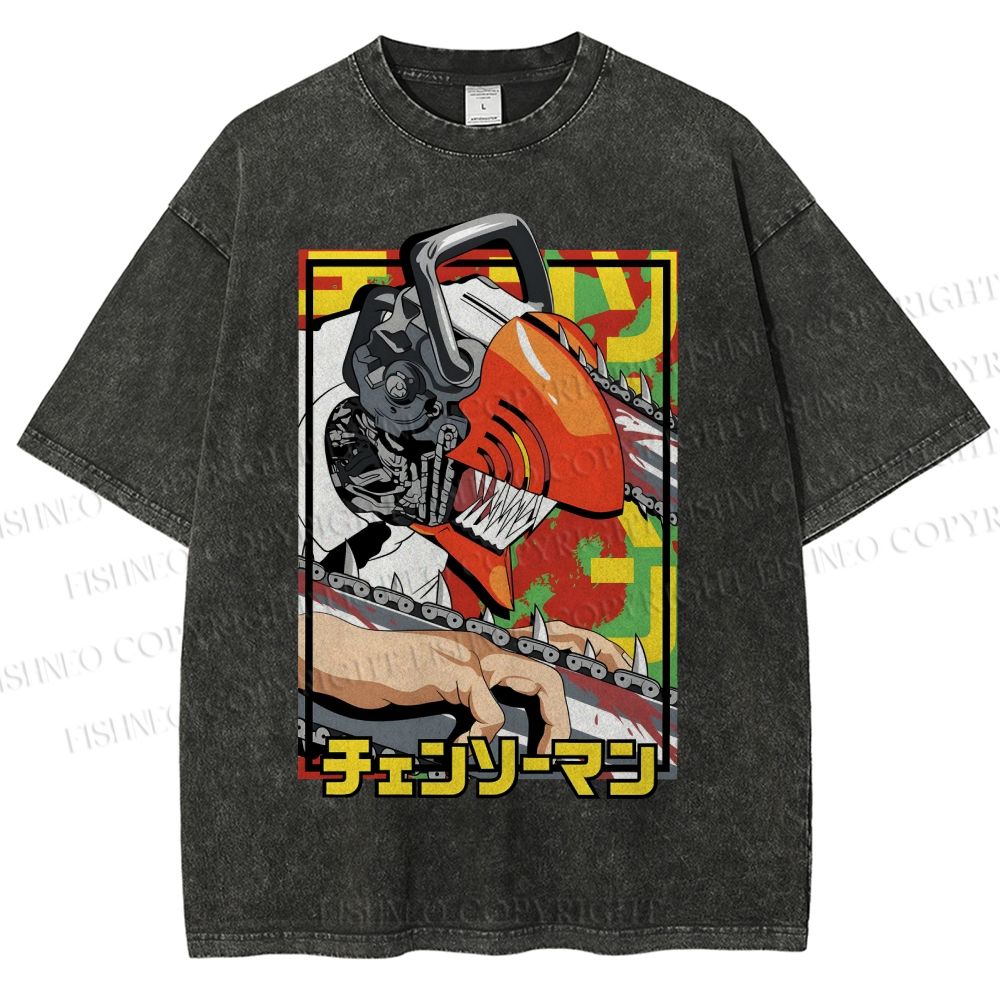 Unisex Denji Printed Washed Tee