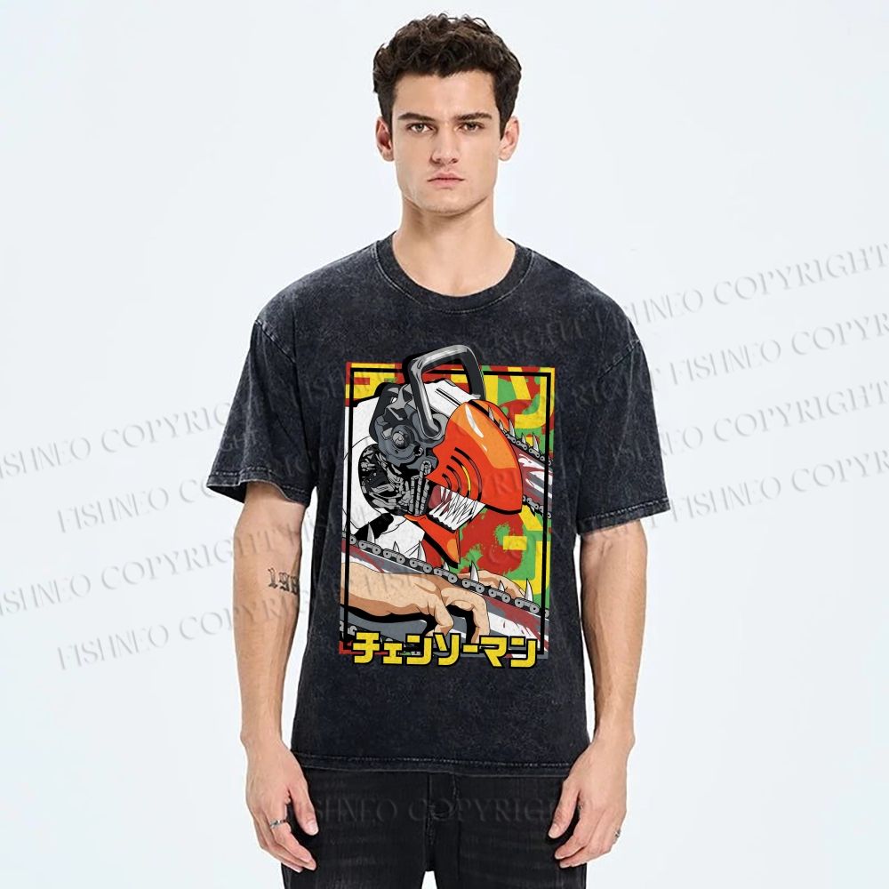 Unisex Denji Printed Washed Tee