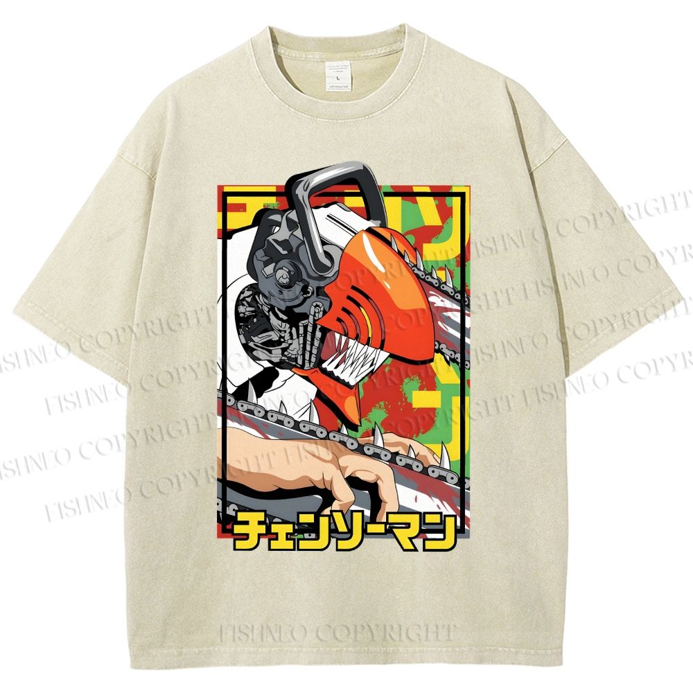 Unisex Denji Printed Washed Tee