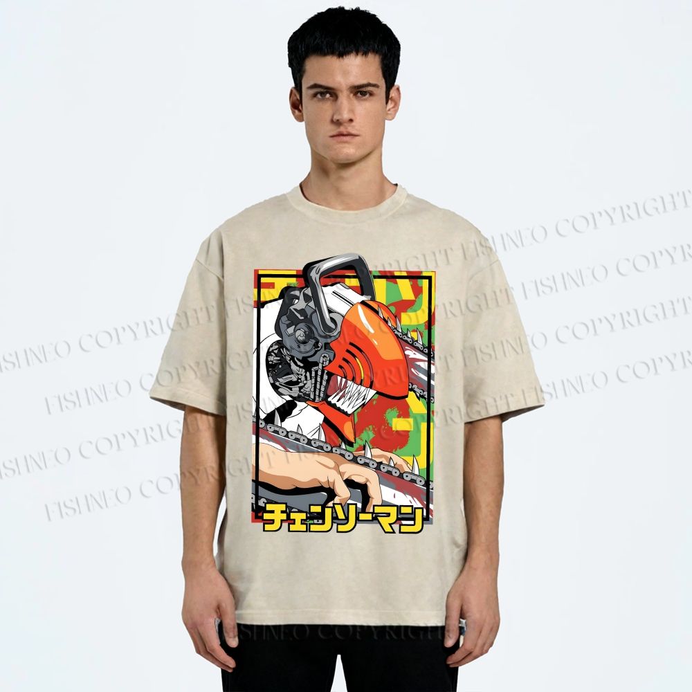 Unisex Denji Printed Washed Tee