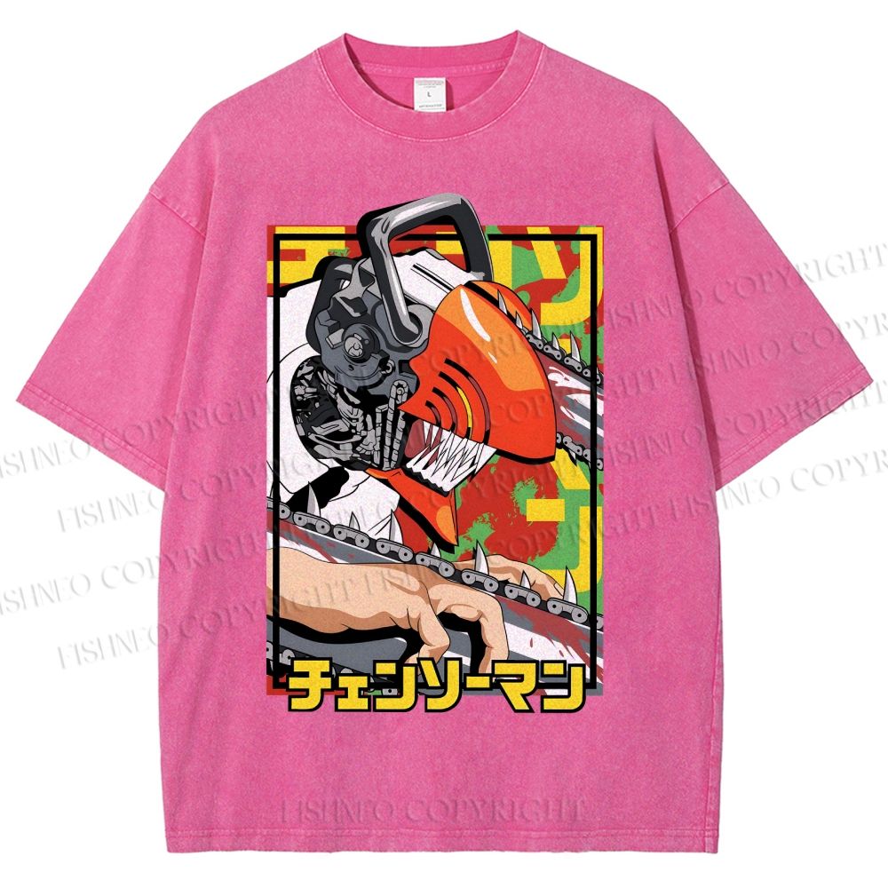 Unisex Denji Printed Washed Tee