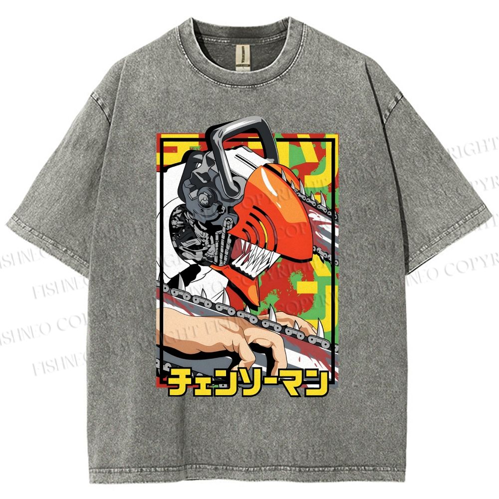 Unisex Denji Printed Washed Tee