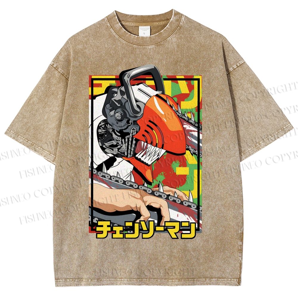 Unisex Denji Printed Washed Tee