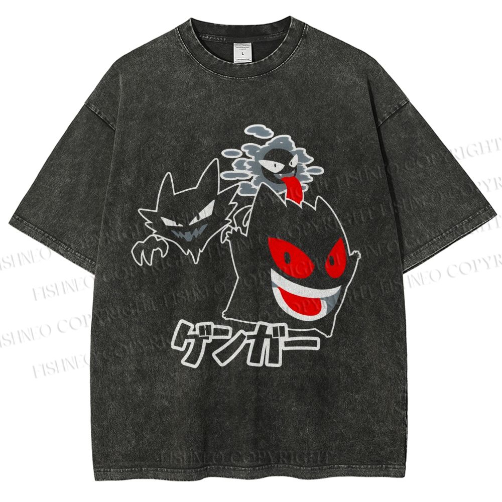Unisex Cartoon Monsters Printed Washed Tee