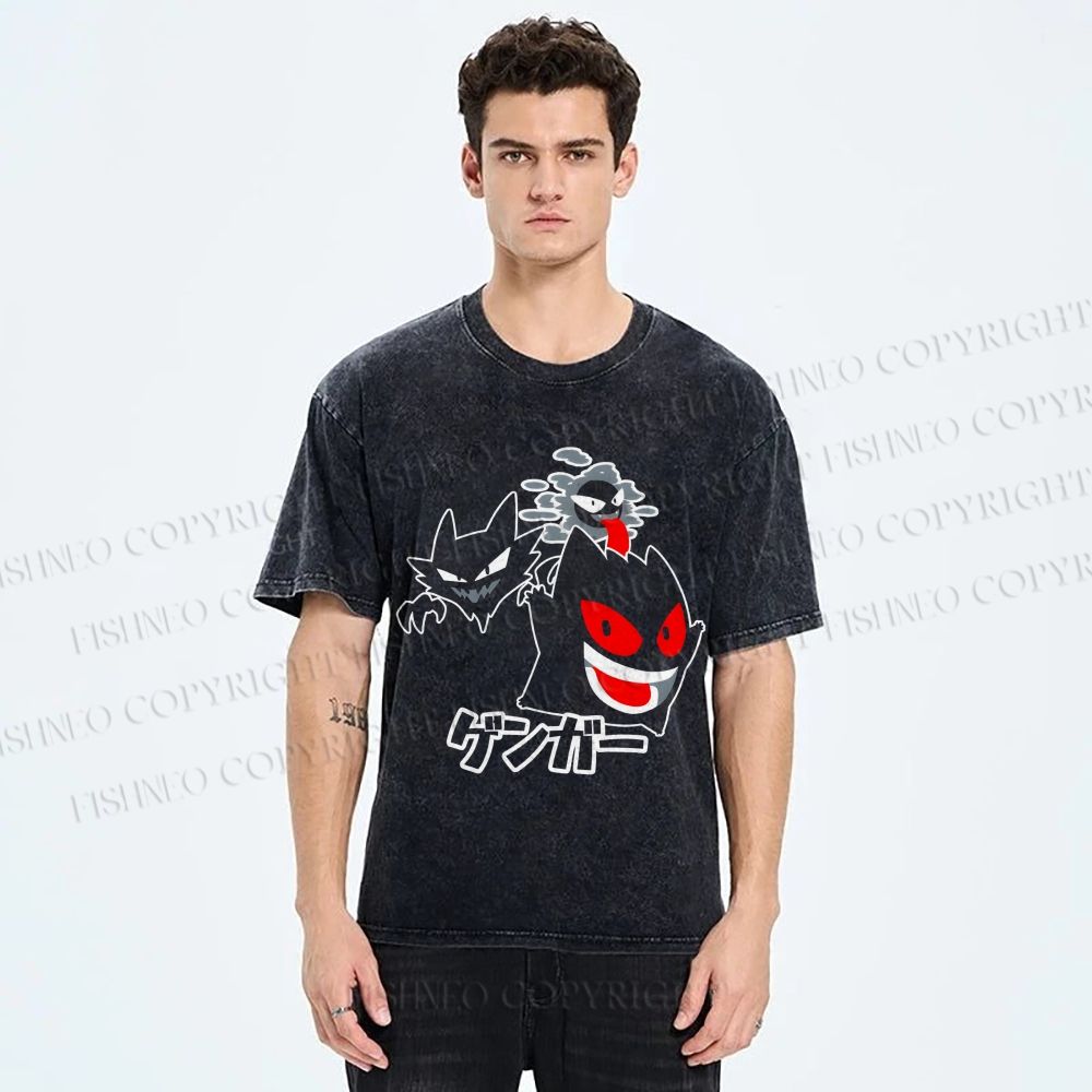 Unisex Cartoon Monsters Printed Washed Tee