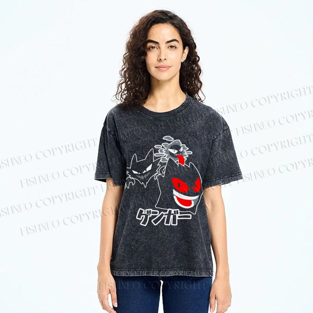 Unisex Cartoon Monsters Printed Washed Tee