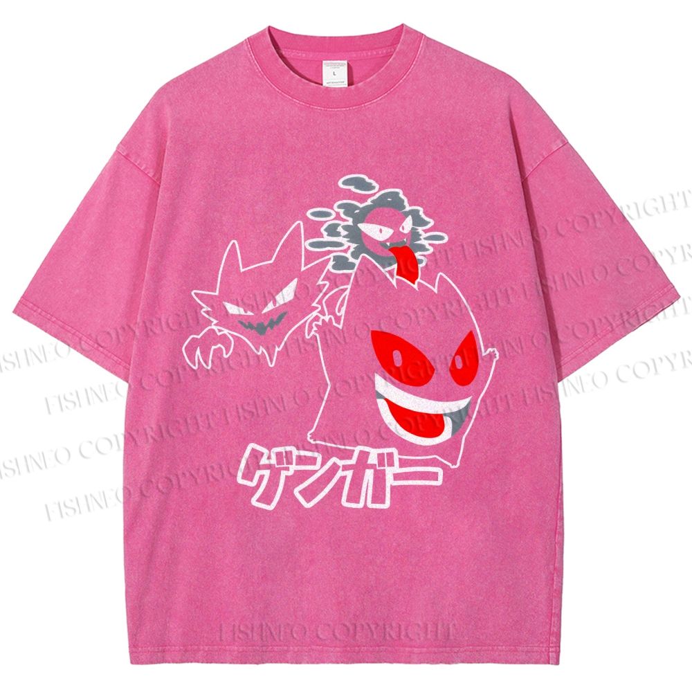 Unisex Cartoon Monsters Printed Washed Tee