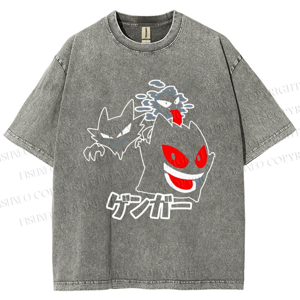 Unisex Cartoon Monsters Printed Washed Tee