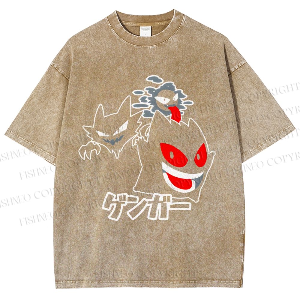Unisex Cartoon Monsters Printed Washed Tee