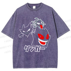 Unisex Cartoon Monsters Printed Washed Tee