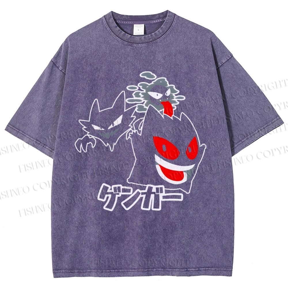 Unisex Cartoon Monsters Printed Washed Tee