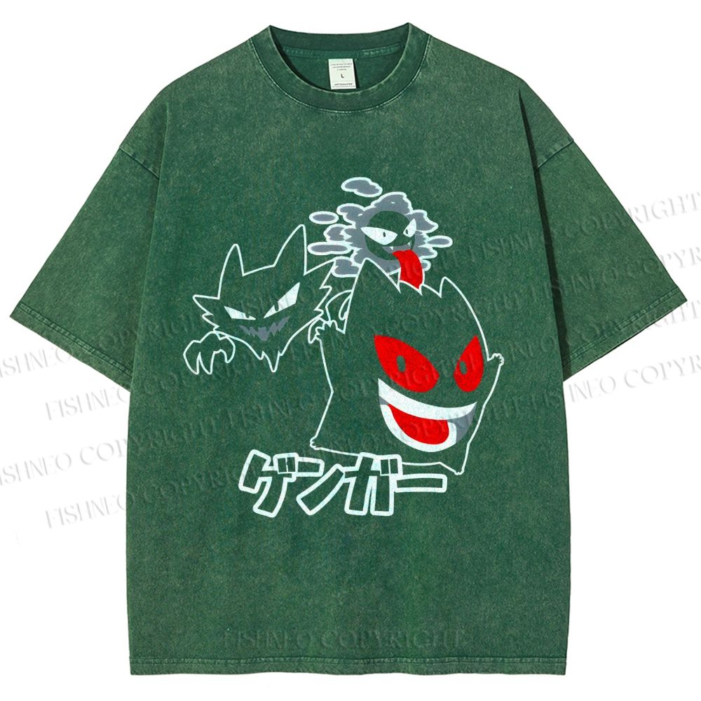 Unisex Cartoon Monsters Printed Washed Tee