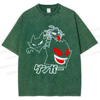 Unisex Cartoon Monsters Printed Washed Tee