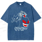 Unisex Cartoon Monsters Printed Washed Tee