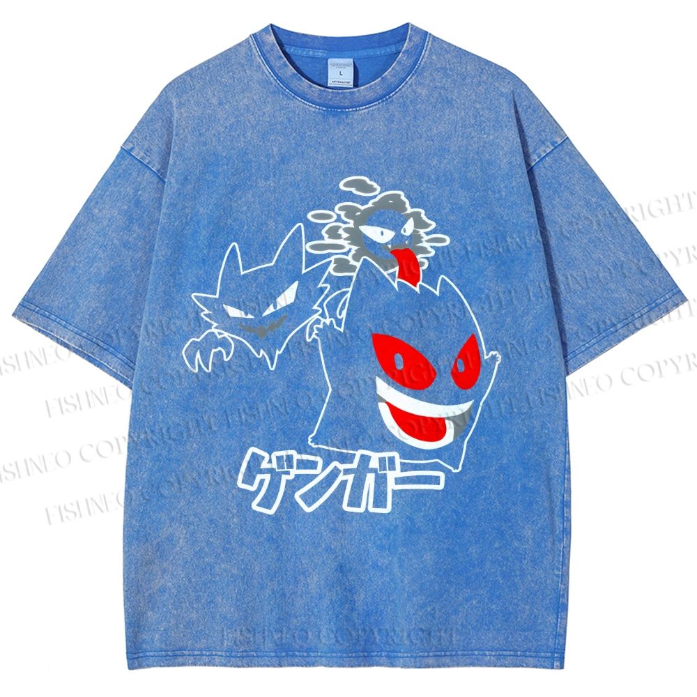 Unisex Cartoon Monsters Printed Washed Tee