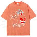 Unisex Cartoon Monsters Printed Washed Tee