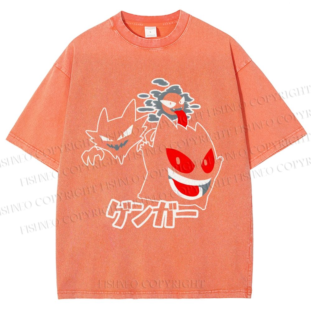 Unisex Cartoon Monsters Printed Washed Tee