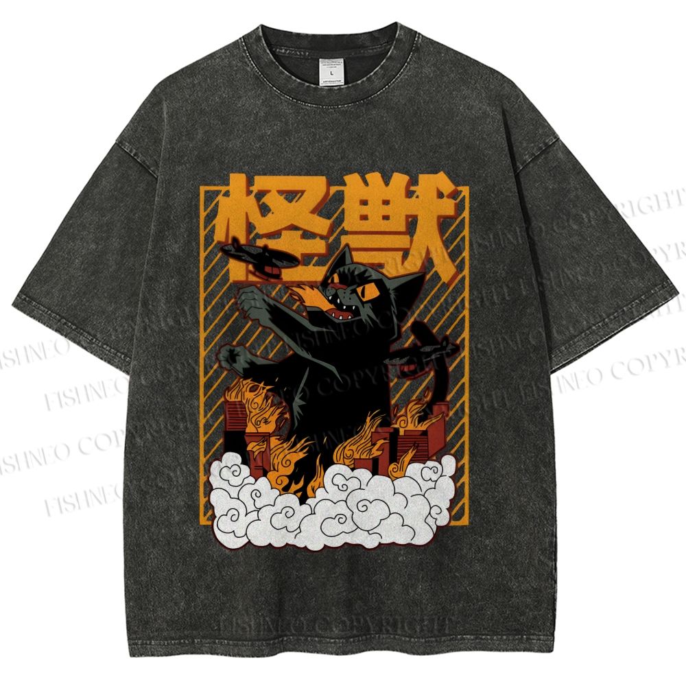 Unisex Monster Printed Washed Tee