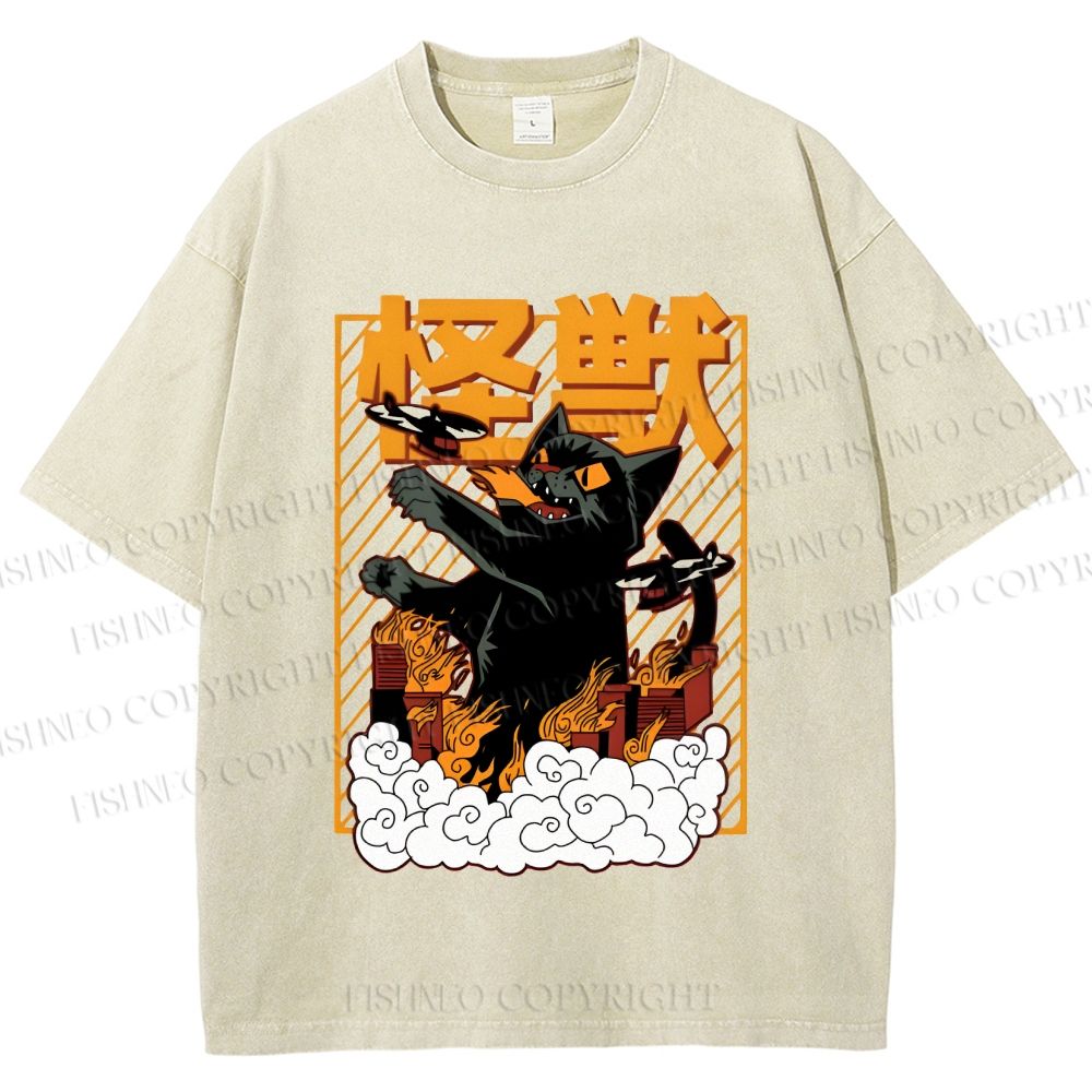 Unisex Monster Printed Washed Tee